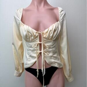 Majorelle Waldorf Top Buttercream Satin Tie Front Corset Blouse Size S